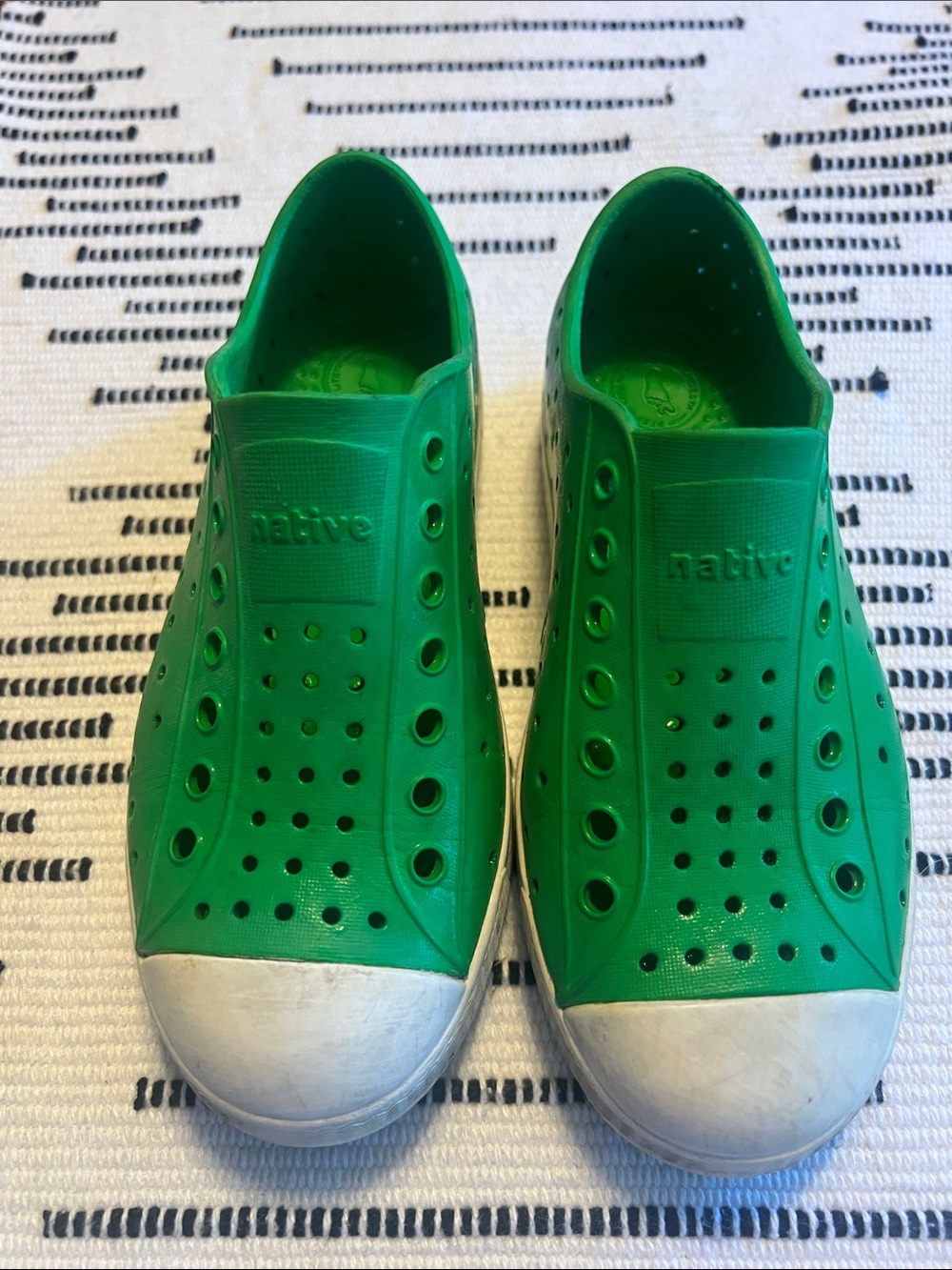 Native Kids Water Shoes in Bright Green with White Toes
